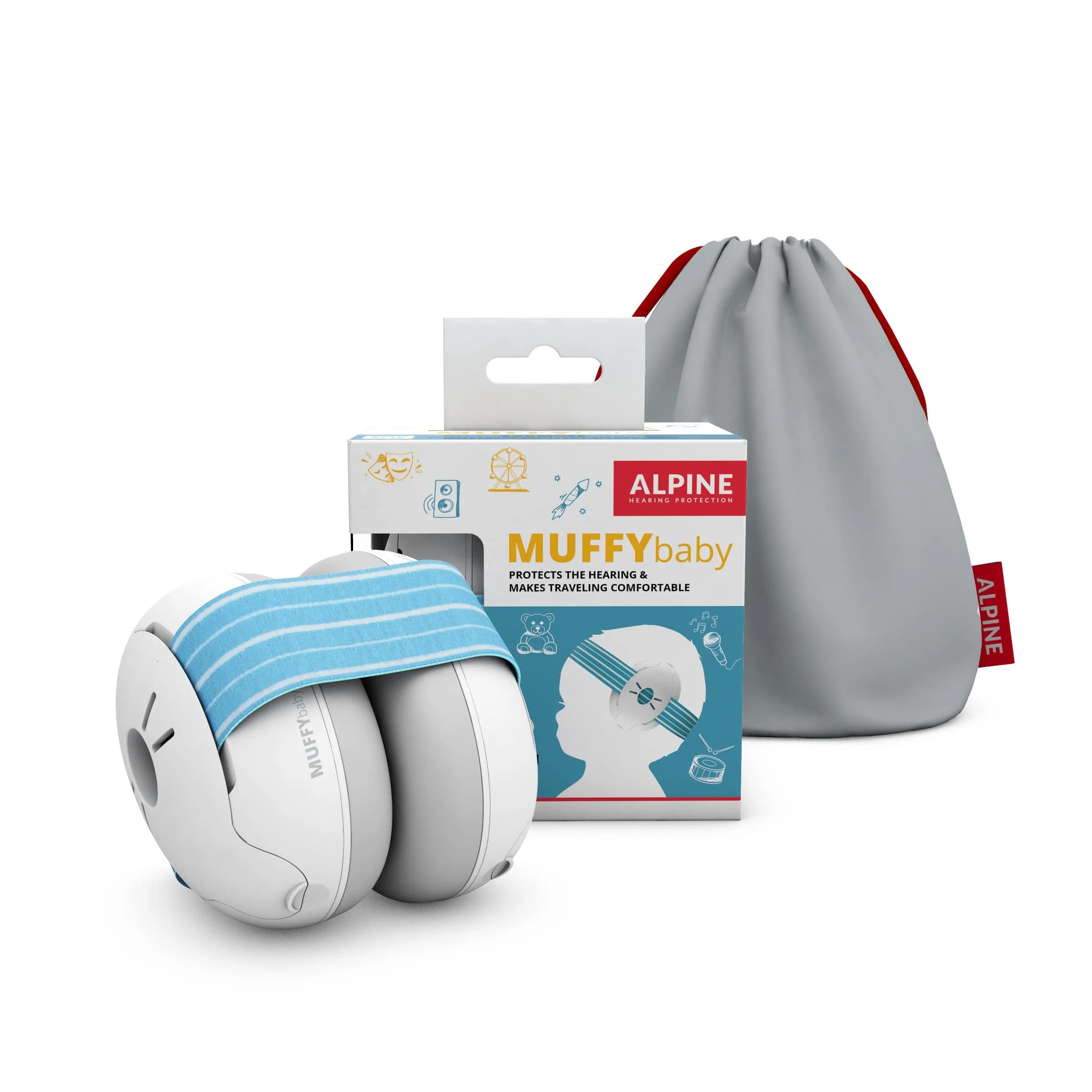 Alpine Muffy Baby Ear Muffs Noise Protection for Toddlers | 23 dB SNR (114g) | Denim Striped — Blue