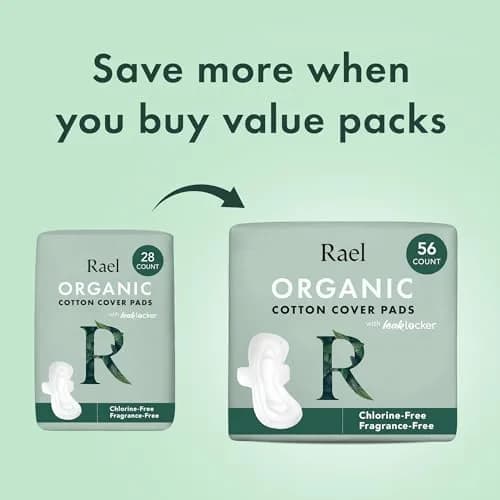 Rael Organic Cotton Cover Sanitary Pads, Moderate Absorbency, Regular, 28 Count | Hypoallergenic & Chlorine-Free thumbnail 5