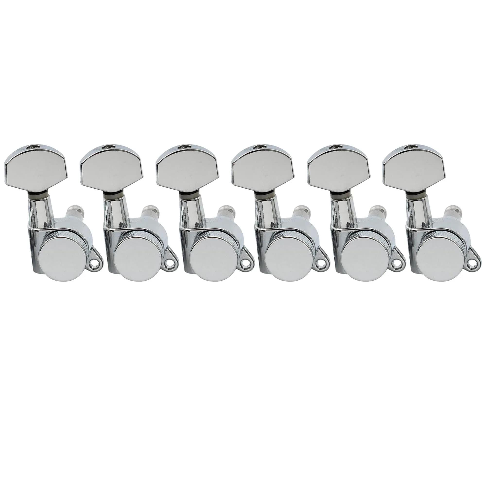 Musiclily Pro R15J Locking Tuning Pegs 6-in-line 15:1 Ratio Nickel | Sealed Die-Cast Zinc Alloy for Electric Guitars — Chrome