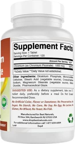 Best Naturals Chromium Picolinate 1000 mcg | 2 Pack of 120 Tablets for Metabolism Support in India thumbnail 6