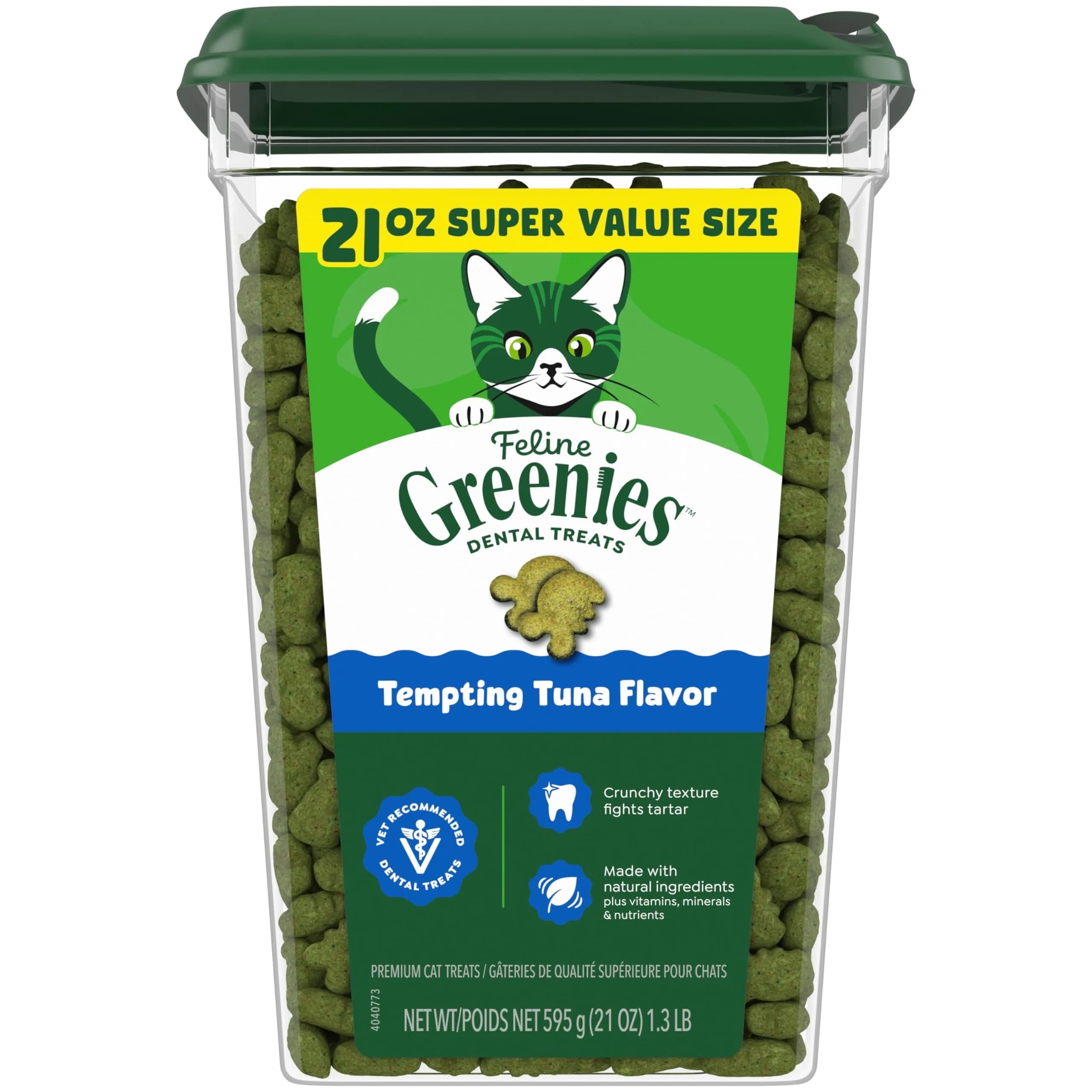 Greenies Feline Natural Dental Cat Treats, Tempting Tuna Flavor, 2.1 oz (60 g) | Vet-Recommended for Daily Dental Care — 21 oz