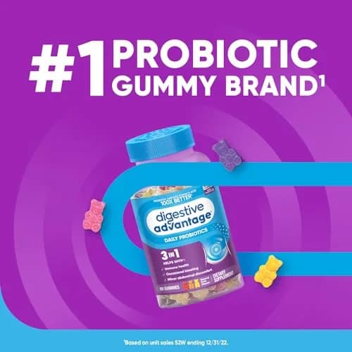 Digestive Advantage Probiotic Gummies 80 Count (2 Pack) for Digestive & Immune Support | Delicious Fruit Flavors thumbnail 4