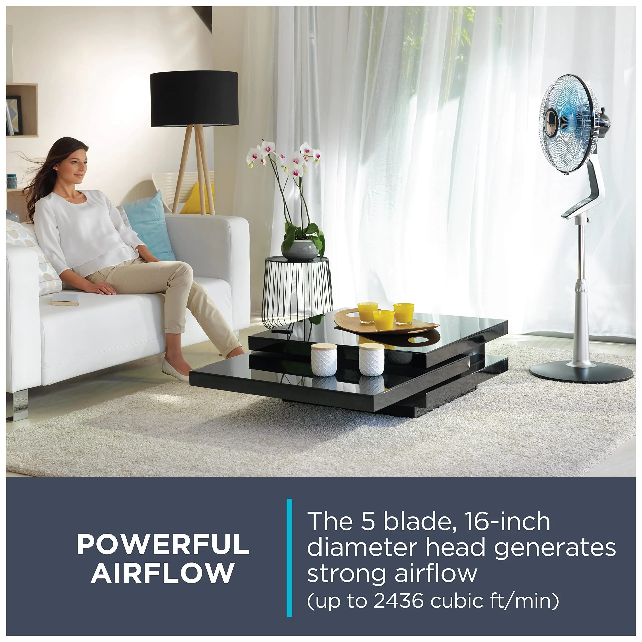 Rowenta Turbo Silence Extreme Table Fan 30cm (12") | Ultra Quiet 35dB(a) 5-Speed Oscillating Fan with Remote — Silver / Floor thumbnail 3