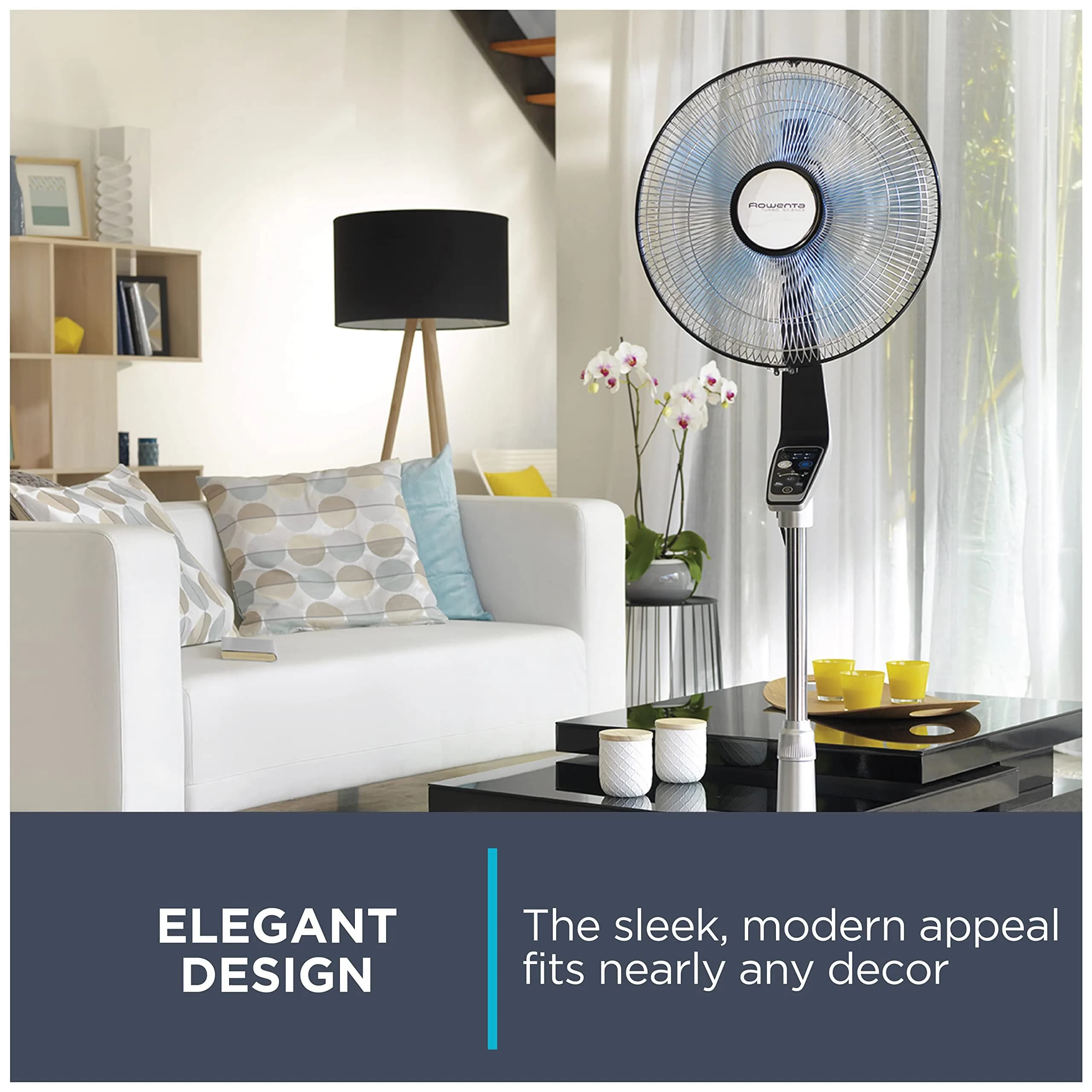 Rowenta Turbo Silence Extreme Table Fan 30cm (12") | Ultra Quiet 35dB(a) 5-Speed Oscillating Fan with Remote — Silver / Floor thumbnail 4