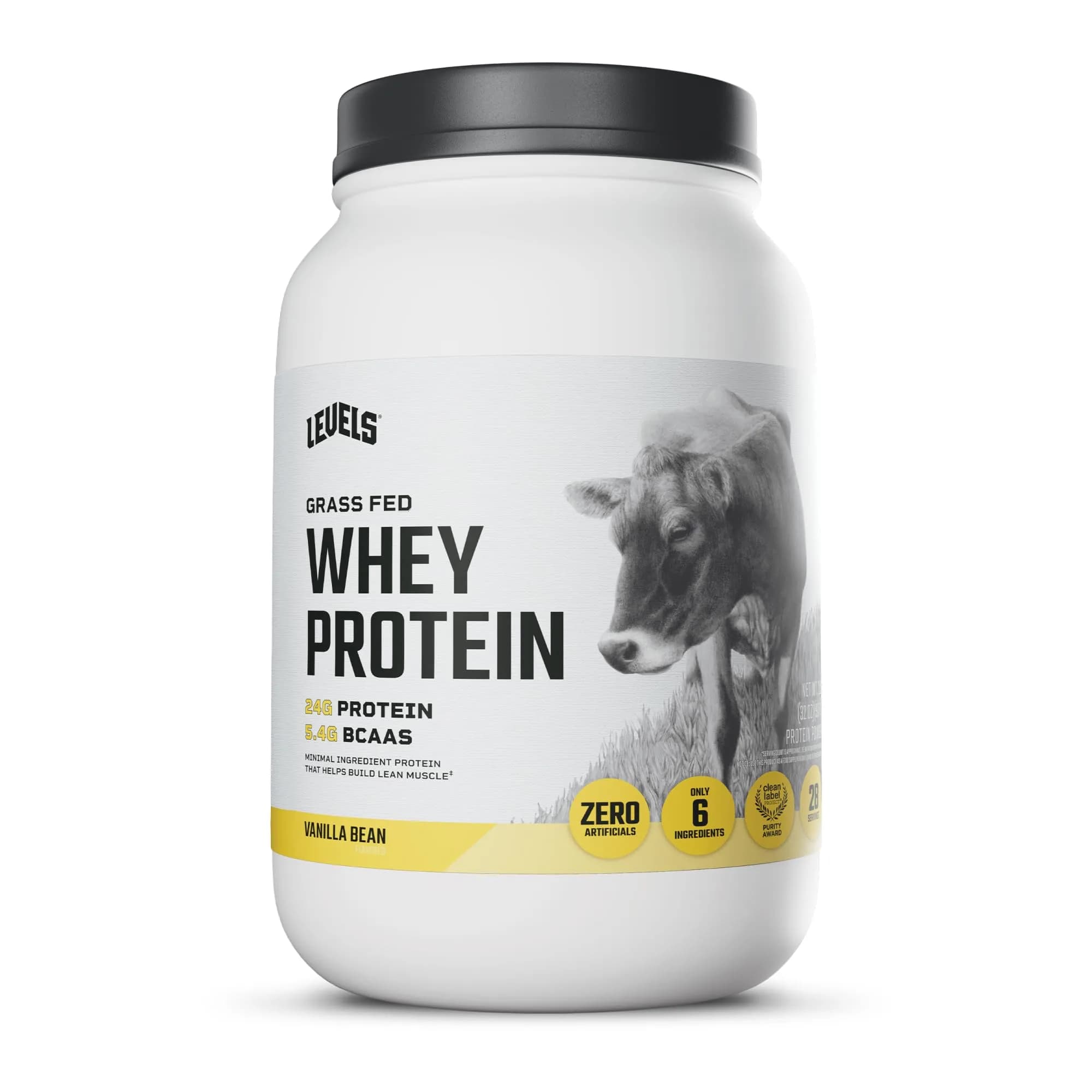Levels Nutrition Vanilla Bean protein powder tub Whey concentrate 28 servings