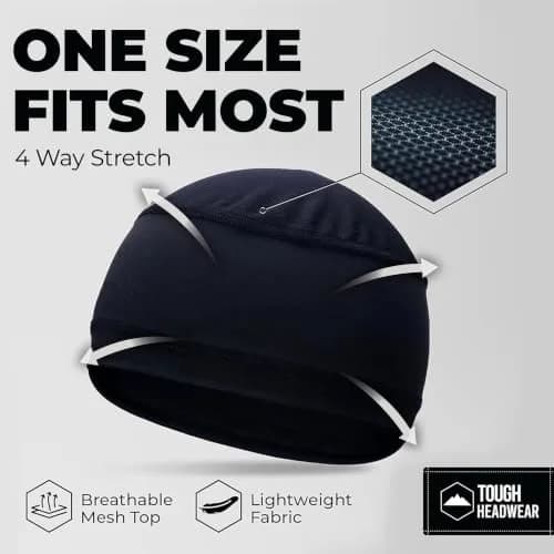 Tough Headwear Black Skull Cap Beanie - Helmet Liner for Men & Women - UPF 50+ Sun Protection - Fits 55.9-61.6 cm thumbnail 5