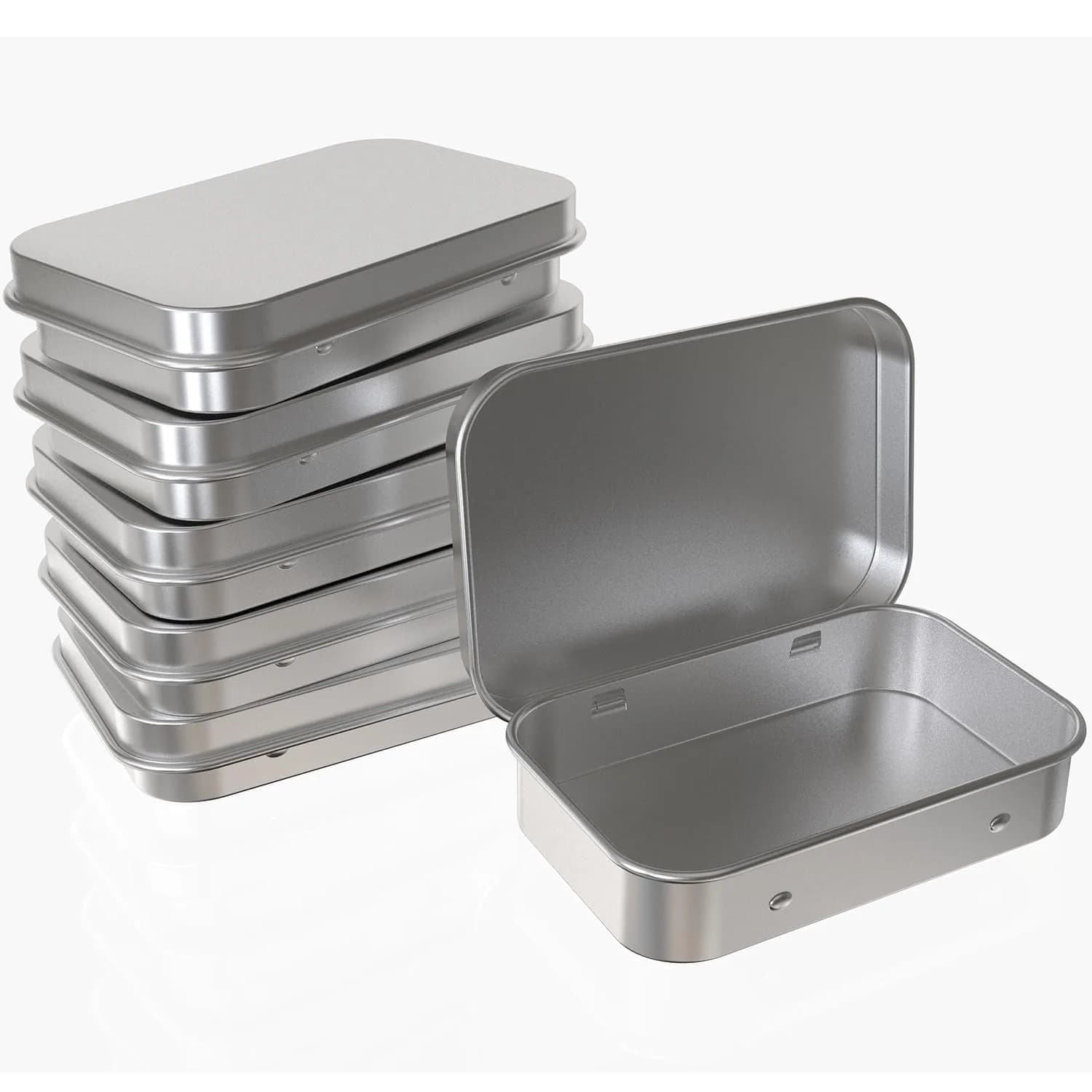 Hulless Small Hinged Tin Box Metal Storage Containers, Silver 6Pcs | Durable, Lightweight & Snug Closure for Household Items - main product image