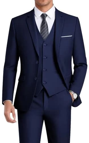 WEEN CHARM Men's 3 Piece Slim Fit Suit Set Navy Blue | Modern Fit Blazer, Vest, Pants for Wedding, Prom, Business thumbnail 1