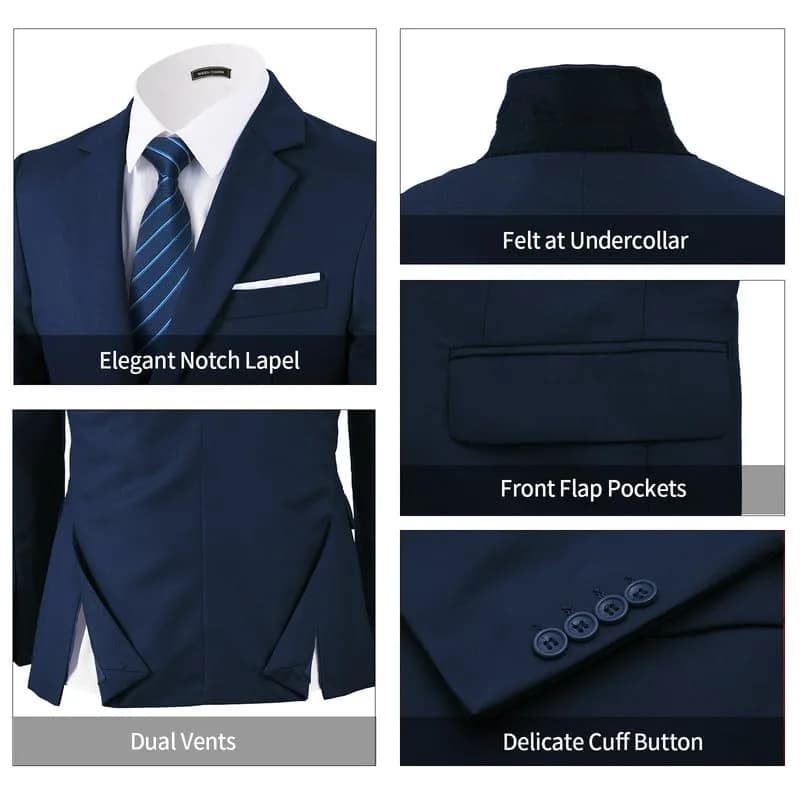 WEEN CHARM Men's 3 Piece Slim Fit Suit Set Navy Blue | Modern Fit Blazer, Vest, Pants for Wedding, Prom, Business thumbnail 5