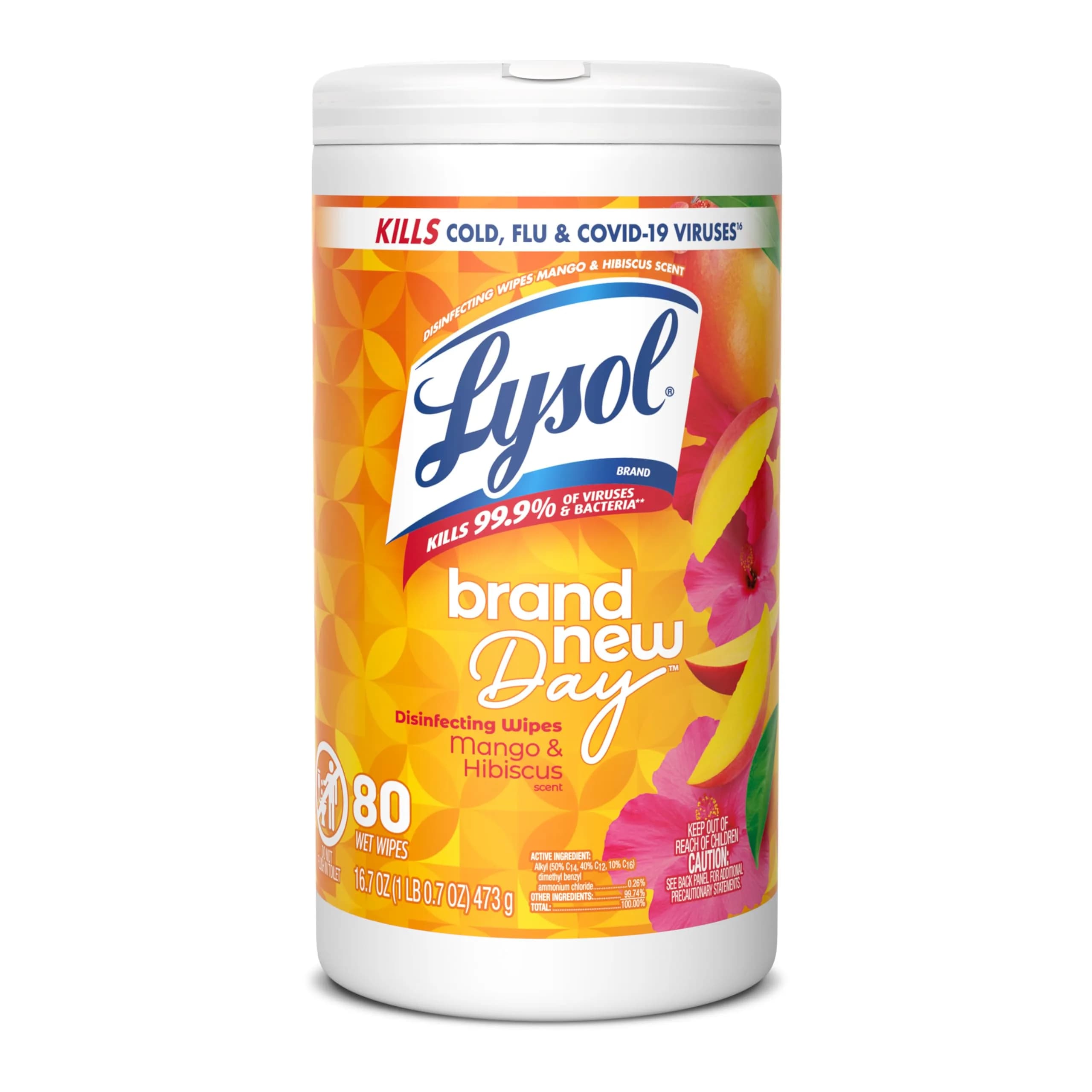 Lysol Disinfecting Wipes Multi-Surface Cleaner Mango 80 ct | Kills 99.9% of Viruses & Bacteria