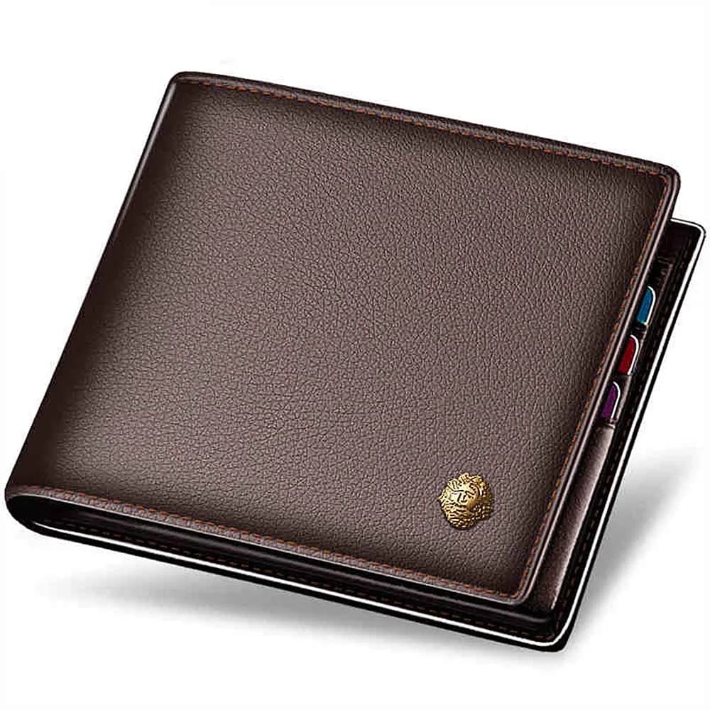LAORENTOU Men's Genuine Leather Bifold Wallet with Zipper Coin Pocket & ID Window | Brown, 11cm x 9.5cm x 1cm (4.33" x 3.74" x 0.39") — 01 Brown