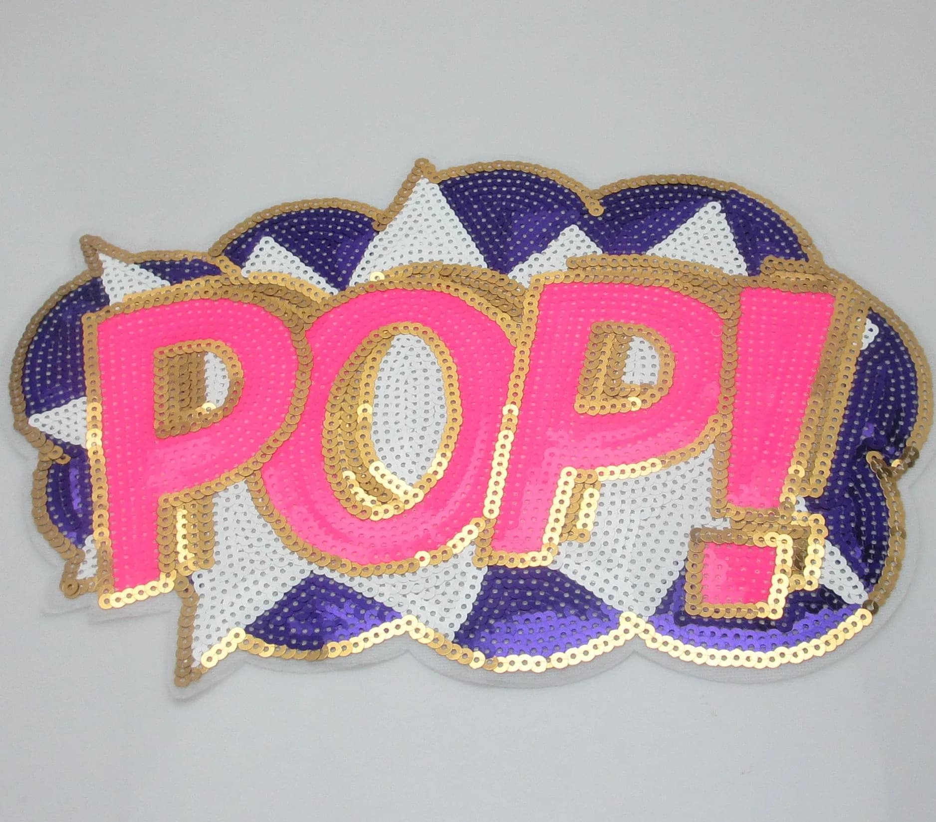 Dandan DIY Letter Wow Embroidered Sequin Patch | 27cm x 17cm (11" x 6.7") — Pink