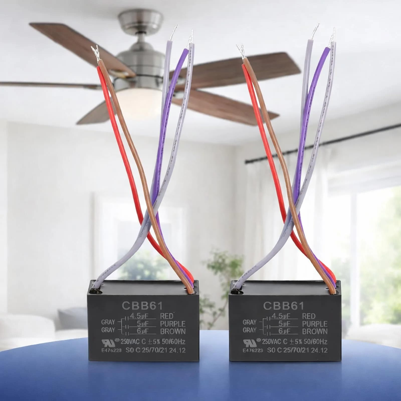 Podoy CBB61 Ceiling Fan Capacitor 4.5uF+5uF+6uF 250VAC 5-Wire 2-Pack | Restores Fan Speeds - main product image