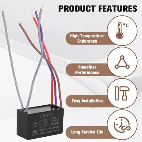Podoy CBB61 Ceiling Fan Capacitor 4.5uF+5uF+6uF 250VAC 5-Wire 2-Pack | Restores Fan Speeds thumbnail 5