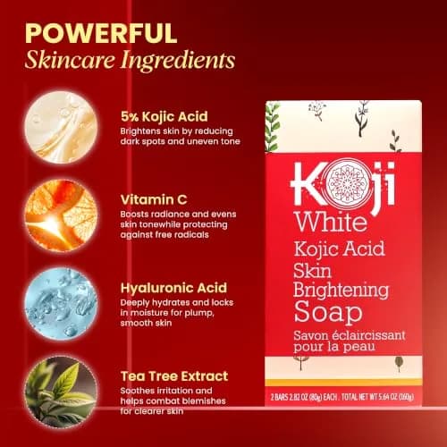 Koji White Pure Kojic Acid Soap Bar 160g (5.64 oz) | Gentle Brightening & Exfoliation with Vitamin C & Hyaluronic Acid thumbnail 5