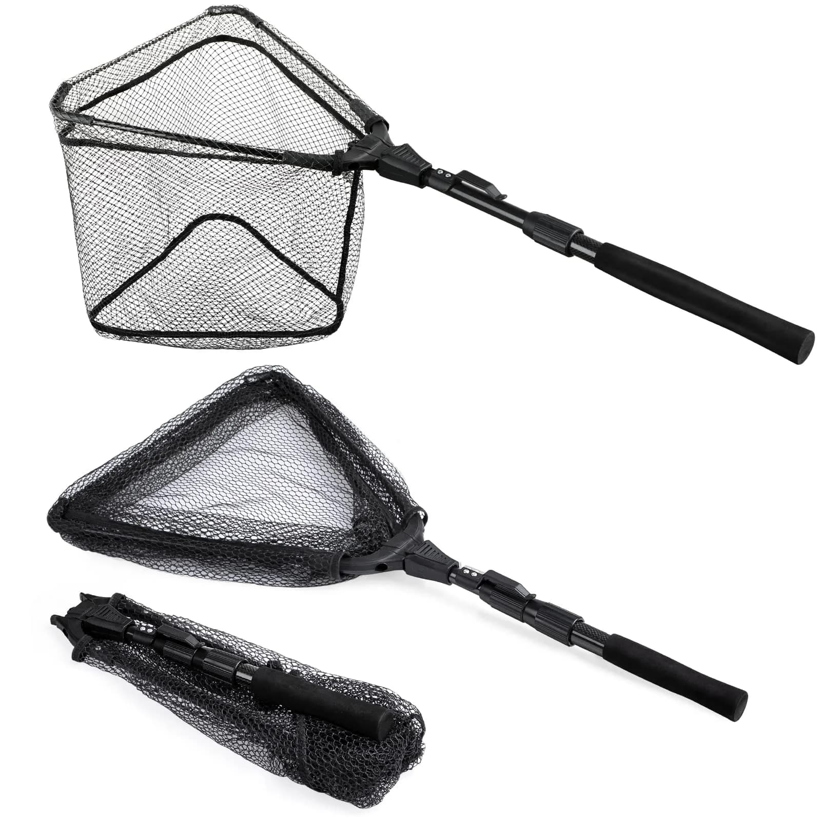 PLUSINNO 1.0m Extendable Fishing Net with 20" (52cm) Hoop, 21" (53cm) Deep Net | Foldable & Lightweight Landing Net for Bass Trout Salmon