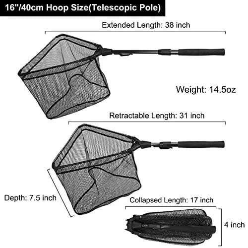 PLUSINNO 1.0m Extendable Fishing Net with 20" (52cm) Hoop, 21" (53cm) Deep Net | Foldable & Lightweight Landing Net for Bass Trout Salmon thumbnail 2