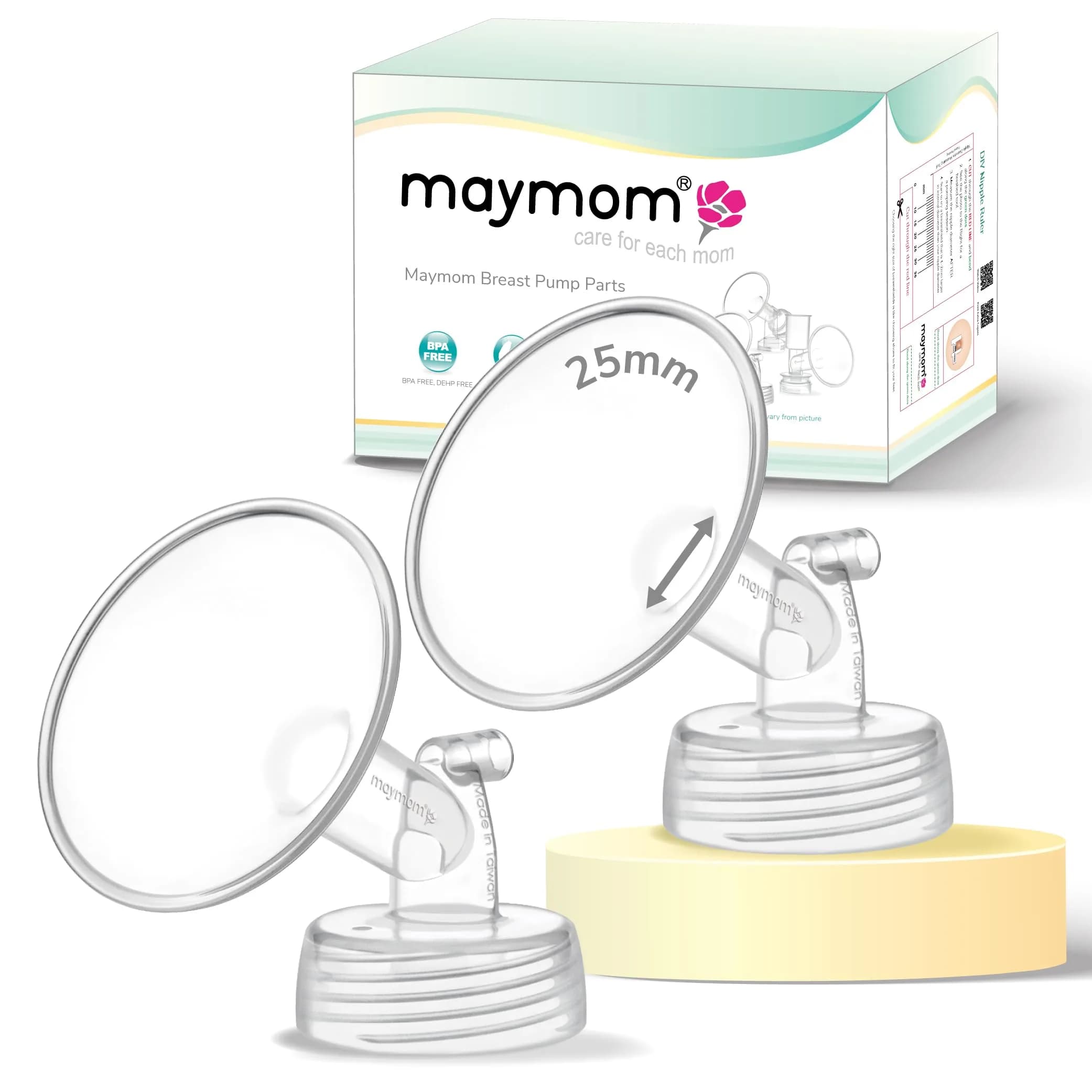 Maymom Widemouth Flange 19mm for Spectra S1/S2 Pumps | BPA-Free, FDA Compliant Plastic — Two Flanges Clear / 25 mm