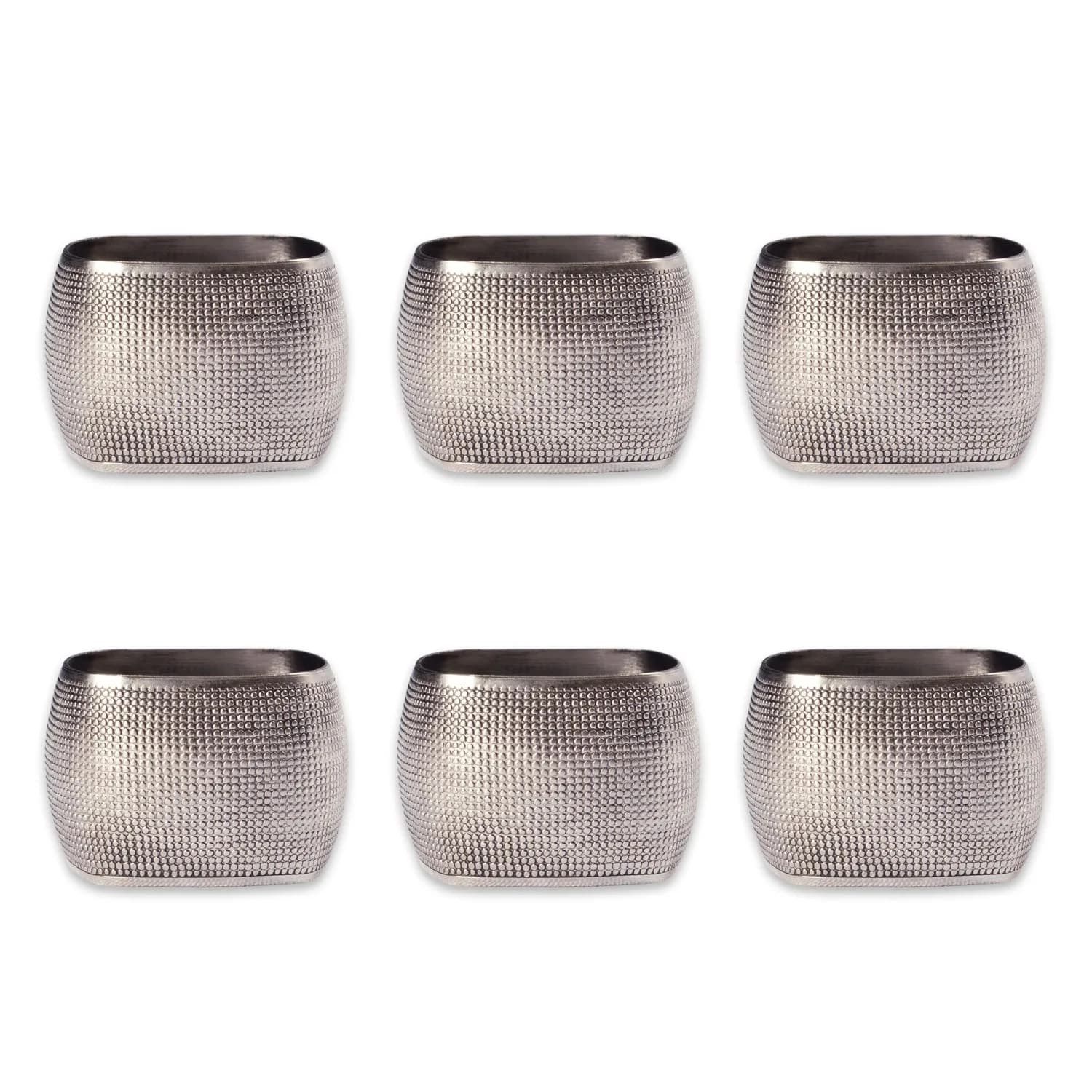 DII Silver 6 Count Napkin Ring Set | Modern Square Textured Design for Elegant Table Settings