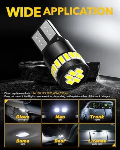 AUXITO 194 LED Bulb 6000K White 10-Pack | Error-Free Interior & Marker Lights thumbnail 5