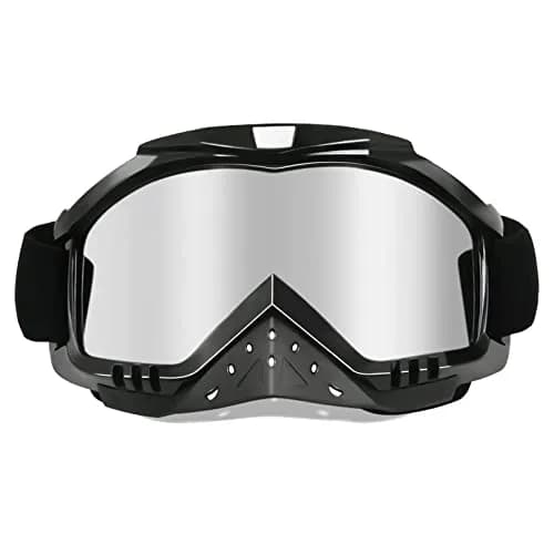 Dmeixs Silver Lens Motorcycle Motocross Goggles | Anti-Fog, UV Protection, Helmet Compatible thumbnail 1