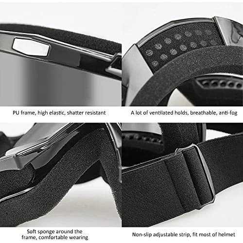 Dmeixs Silver Lens Motorcycle Motocross Goggles | Anti-Fog, UV Protection, Helmet Compatible thumbnail 6