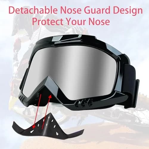Dmeixs Silver Lens Motorcycle Motocross Goggles | Anti-Fog, UV Protection, Helmet Compatible thumbnail 7