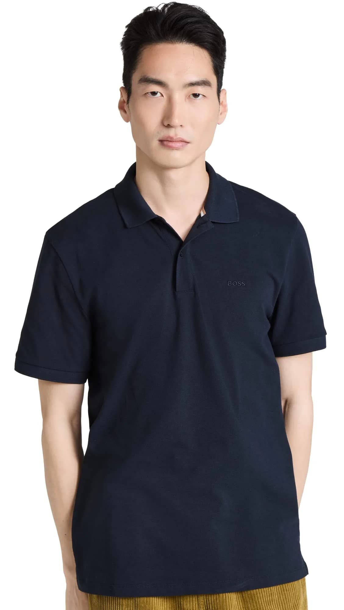 Boss Pallas Short Sleeve Polo Shirt in Black | Moisture-Wicking, Odor-Control, Regular Fit — Dark Blue