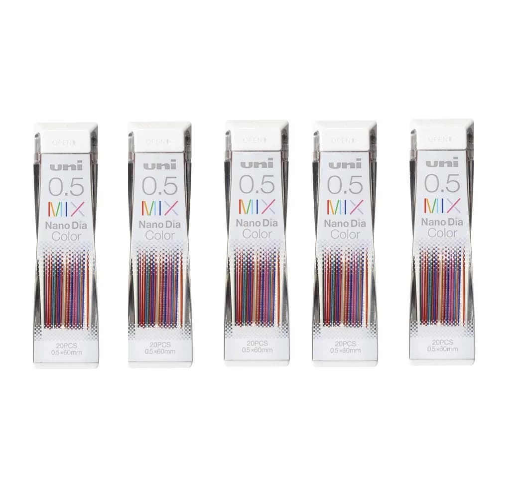 uni NanoDia Color Mechanical Pencil Leads 0.5mm 7 Color MIX, 100 Leads (20 Count x 5 Packs) | Smooth Writing Instrument - main product image