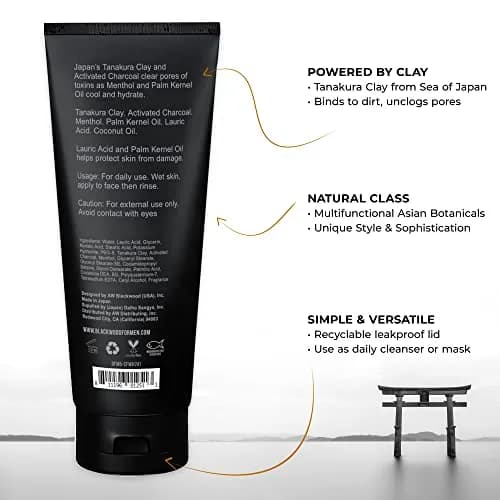 Blackwood For Men Cooling Clay Face Wash - Activated Charcoal, Menthol & Tanakura Clay | Deep Cleansing & Acne Treatment (7.41 oz) thumbnail 2
