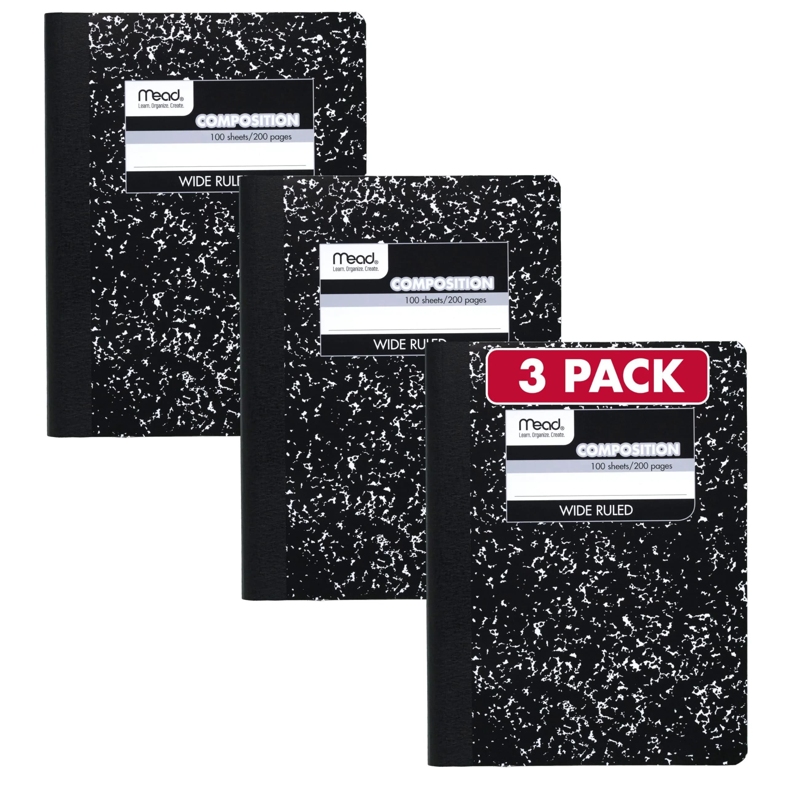 Mead Composition Notebook, Wide Ruled Paper, 7.5" x 9.75", 100 Sheets, Black Marble, 3 Pack | Classic Journaling & Note-Taking - main product image