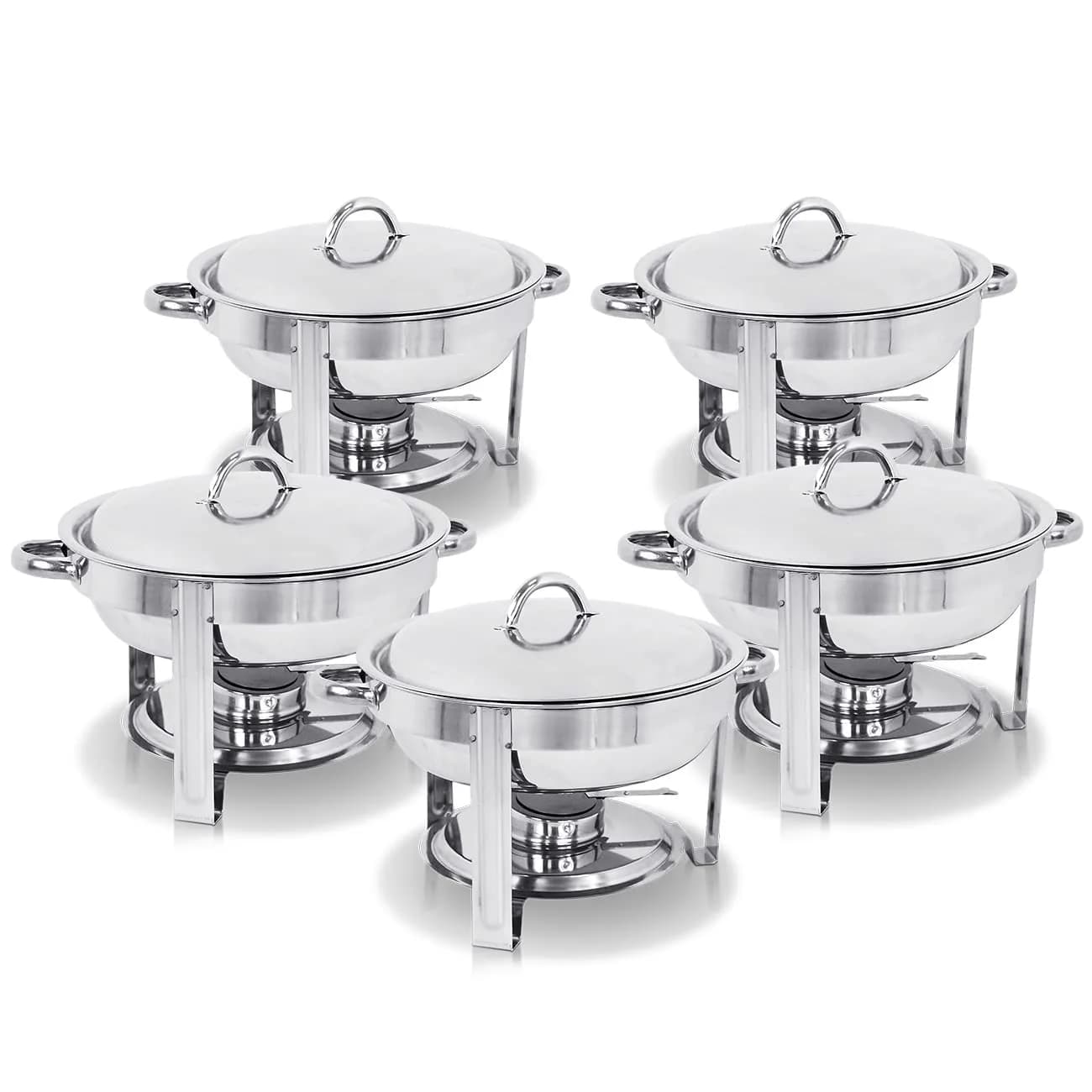 SUPER DEAL 5 Qt Stainless Steel Chafing Dish Set of 3 | Buffet Catering Warmer with Water Pan & Fuel Holder — Silver