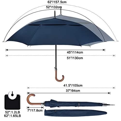 G4Free 52 Inch Golf Umbrella Windproof Large Stick Umbrella with Wooden Handle thumbnail 2