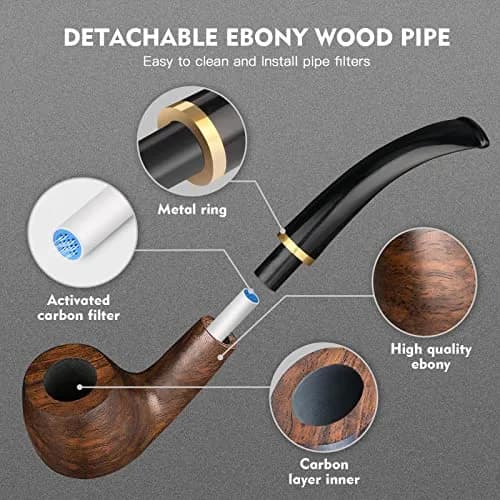 Scotte Handmade Wood Pipe Kit 20 Piece Set | Detachable Pipe with Accessories, Black & Pear Wood, Billiard Shape thumbnail 5