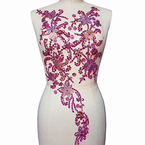 succi shan fabric_applique_patch 30x60cm | Beaded Crystal Rose Red AB Patch for DIY Wedding Dress thumbnail 2