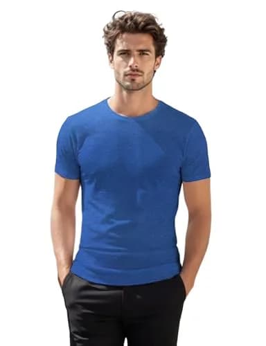 H2H Men's Soft Crewneck Shirts Ultra Blue XL | Comfortable Slim Fit for Daily Wear thumbnail 1