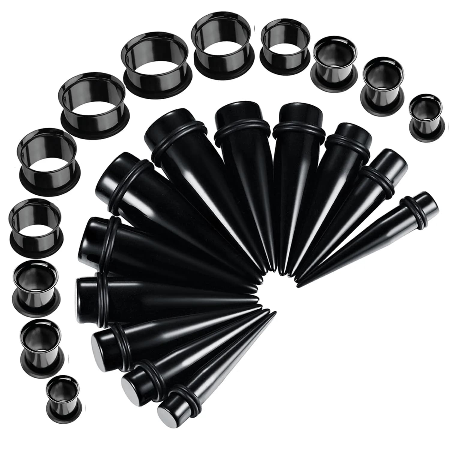 BodyJ4You Black 00G Ear Gauge Stretching Kit | 24-Piece Set with Stainless Steel Tunnels & Acrylic Tapers (10mm-20mm)