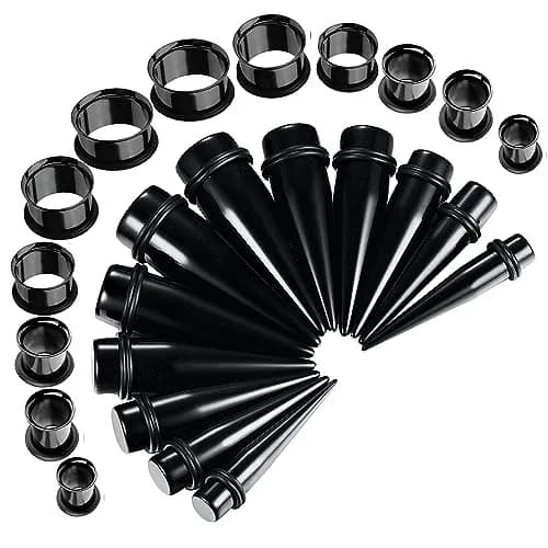 BodyJ4You Black 00G Ear Gauge Stretching Kit | 24-Piece Set with Stainless Steel Tunnels & Acrylic Tapers (10mm-20mm) thumbnail 1