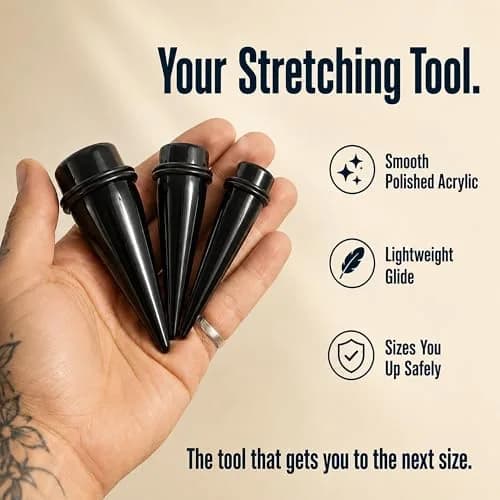 BodyJ4You Black 00G Ear Gauge Stretching Kit | 24-Piece Set with Stainless Steel Tunnels & Acrylic Tapers (10mm-20mm) thumbnail 4