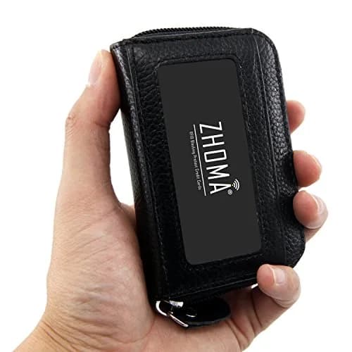 ZHOMA RFID Blocking Genuine Leather Credit Card Case Holder Security Travel Wallet - Black 11.9cm (4.5") | Protects Cards from Scans thumbnail 5