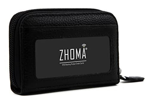 ZHOMA RFID Blocking Genuine Leather Credit Card Case Holder Security Travel Wallet - Black 11.9cm (4.5") | Protects Cards from Scans thumbnail 3