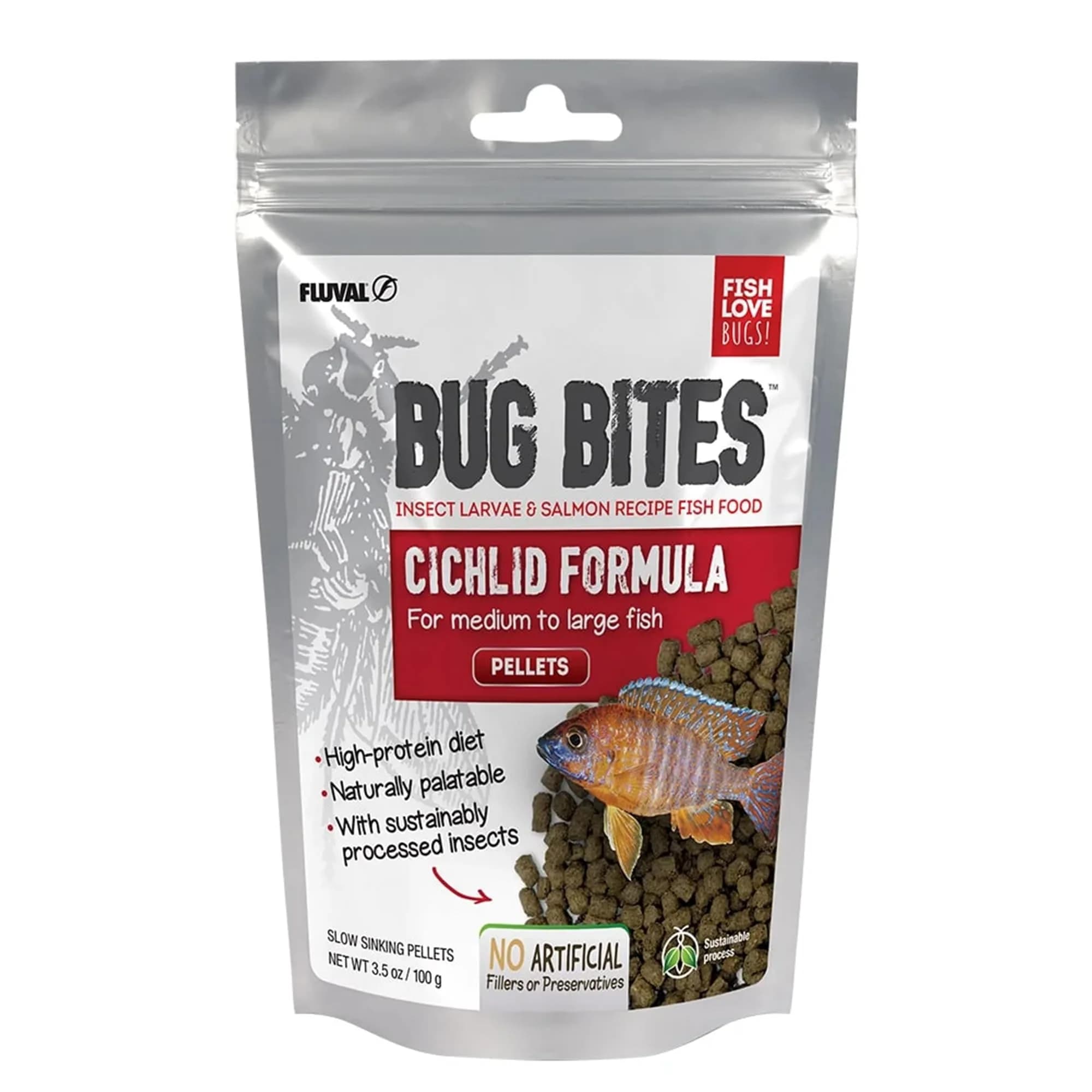 Fluval Bug Bites Cichlid Fish Food 3.53 oz | Insect-Based, Nutrient-Rich Fish Diet - main product image