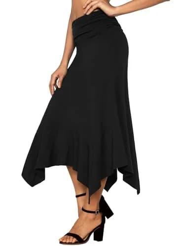 DJT Women's Flowy Handkerchief Hemline Midi Skirt Large Black | Flattering Silhouette & All-Season Comfort thumbnail 5