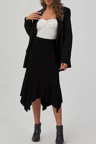 DJT Women's Flowy Handkerchief Hemline Midi Skirt Large Black | Flattering Silhouette & All-Season Comfort thumbnail 7