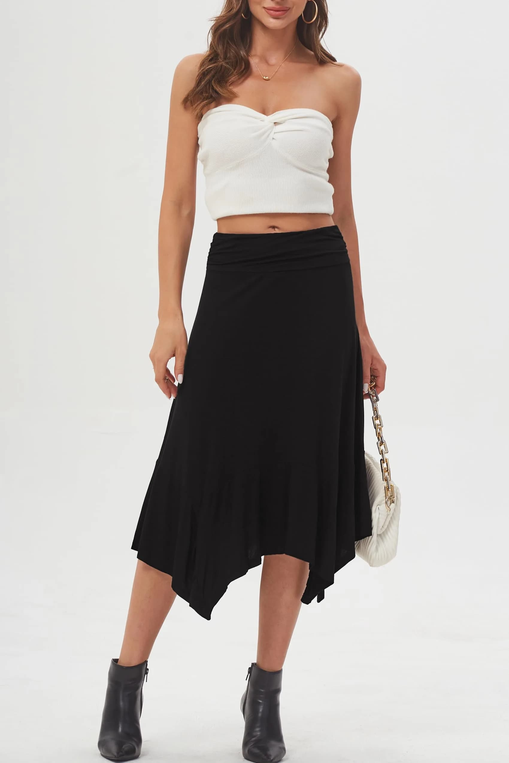 DJT Women's Flowy Handkerchief Hemline Midi Skirt Large Black | Flattering Silhouette & All-Season Comfort thumbnail 3