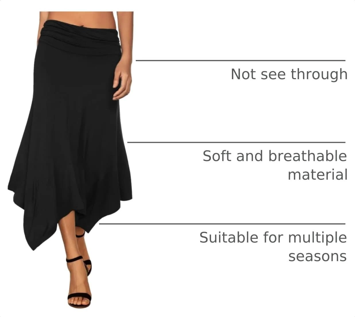 DJT Women's Flowy Handkerchief Hemline Midi Skirt Large Black | Flattering Silhouette & All-Season Comfort thumbnail 4