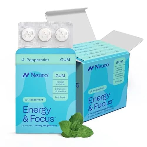 Neuro Energy & Focus Gum, Peppermint, 54 Count | Nootropic Supplement with Natural Caffeine & L-Theanine thumbnail 1