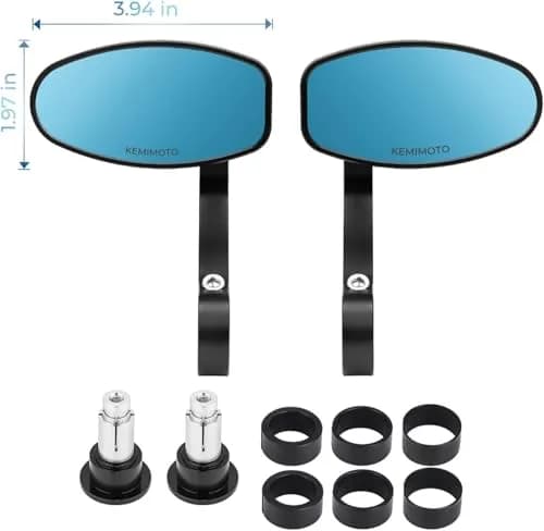 KEMIMOTO Motorcycle Handlebar Bar End Mirror Blue Lens | Universal Fit 7/8" Handlebars thumbnail 7