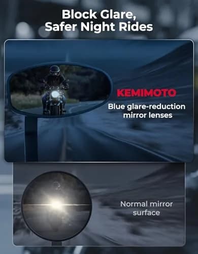 KEMIMOTO Motorcycle Handlebar Bar End Mirror Blue Lens | Universal Fit 7/8" Handlebars thumbnail 2
