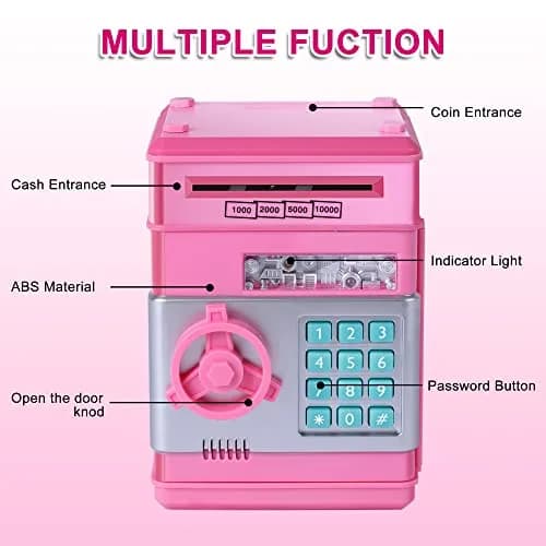 GuDoQi Pink Electronic Piggy Bank for Kids 3-10 Years | Mini ATM Money Saving Box with Password Protection thumbnail 4
